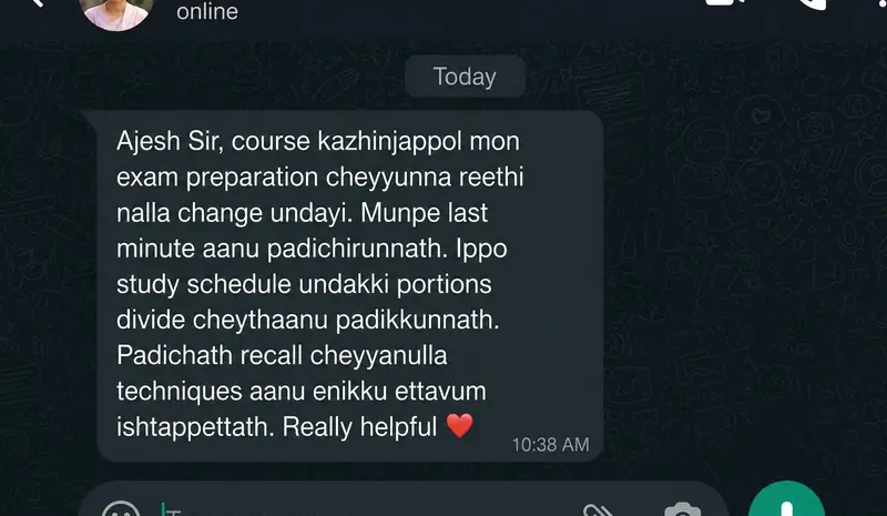 Parent WhatsApp review: study schedule and recall techniques helped exam prep